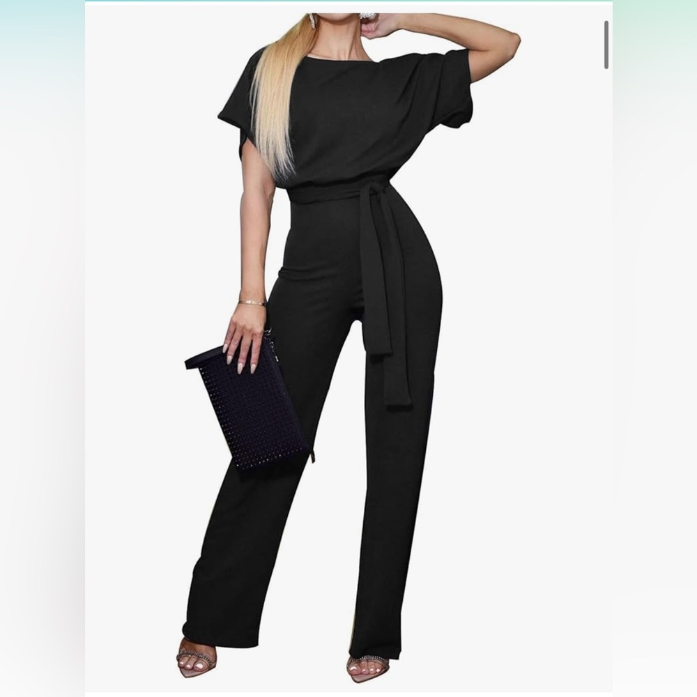 Short Sleeve Casual Loose Fit Long Pant Jumpsuits Romper